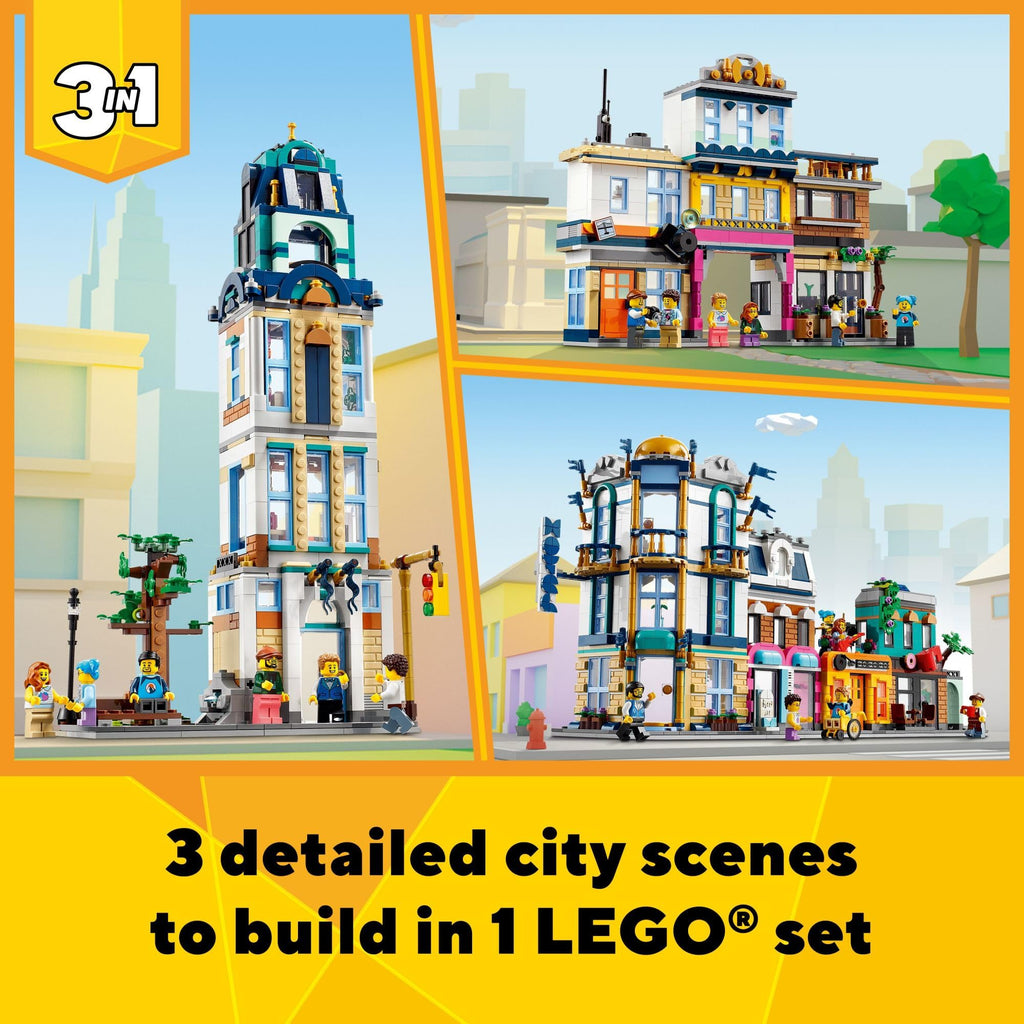 Building Toy Set, 3 in 1 City Art Deco Building, Market Street Hotel, Café Music Store and 6 Minifigures E77243