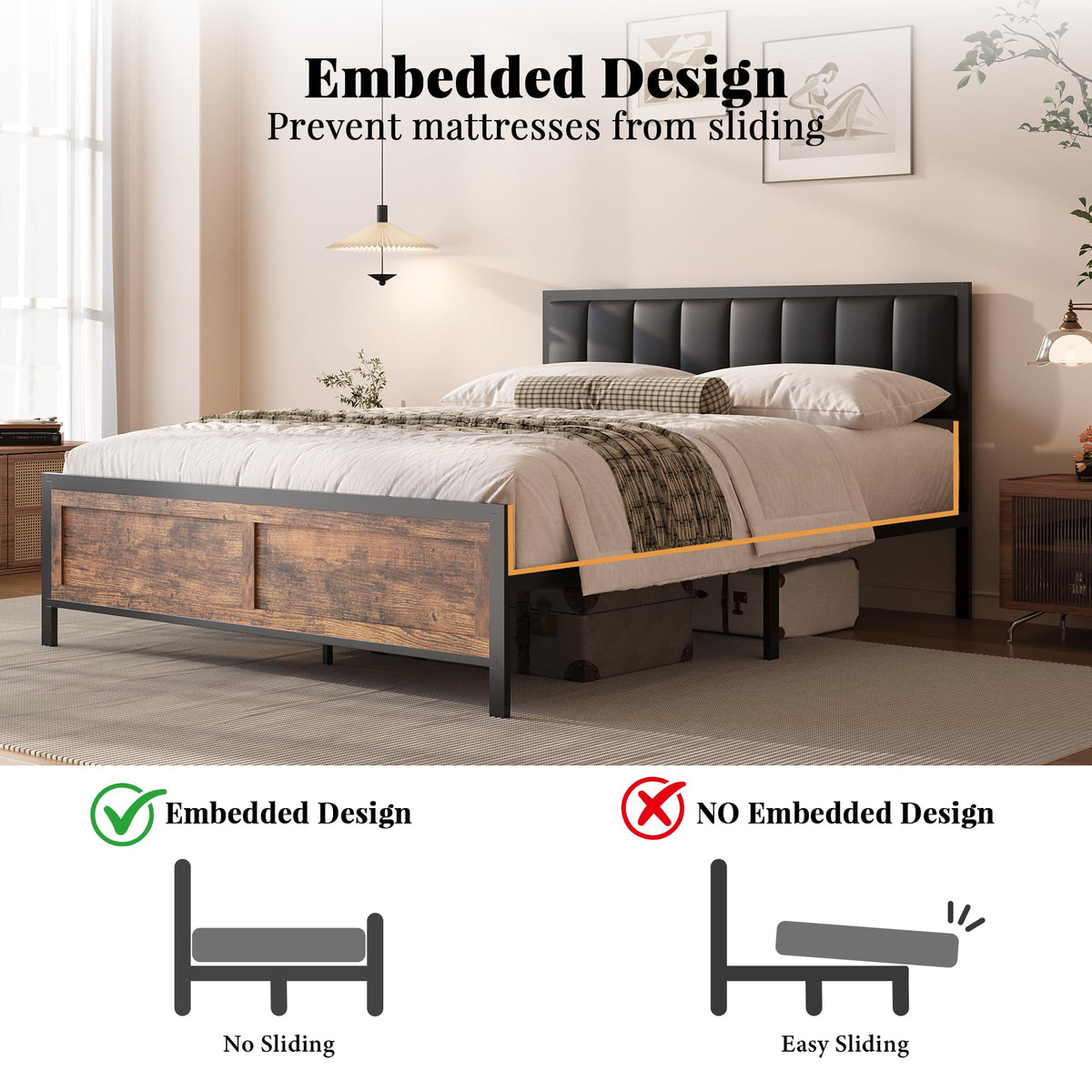 Full Size Metal Bed Frame with Headboard and Footboard E298