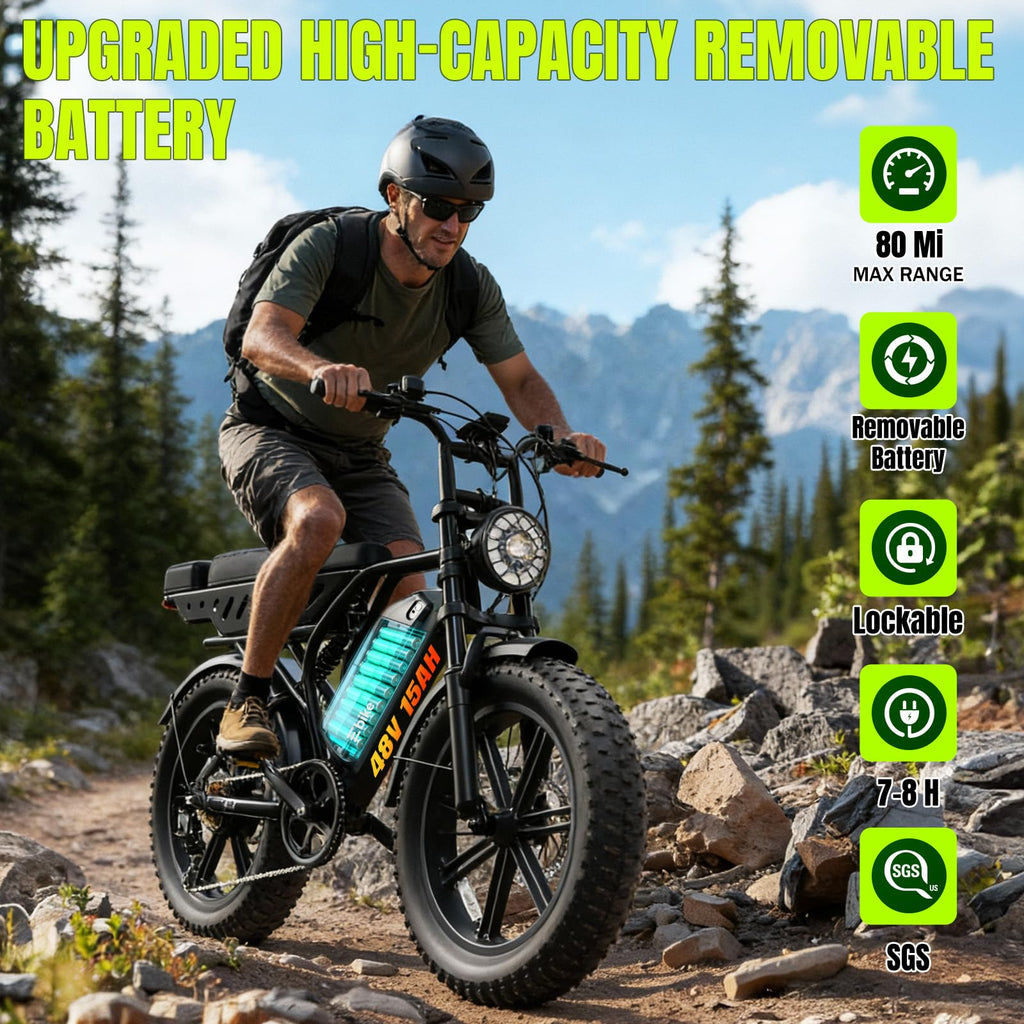 Electric Bike 48V 15Ah Battery 1500W Peak Motor 20 * 4.0 Fat Tire V766