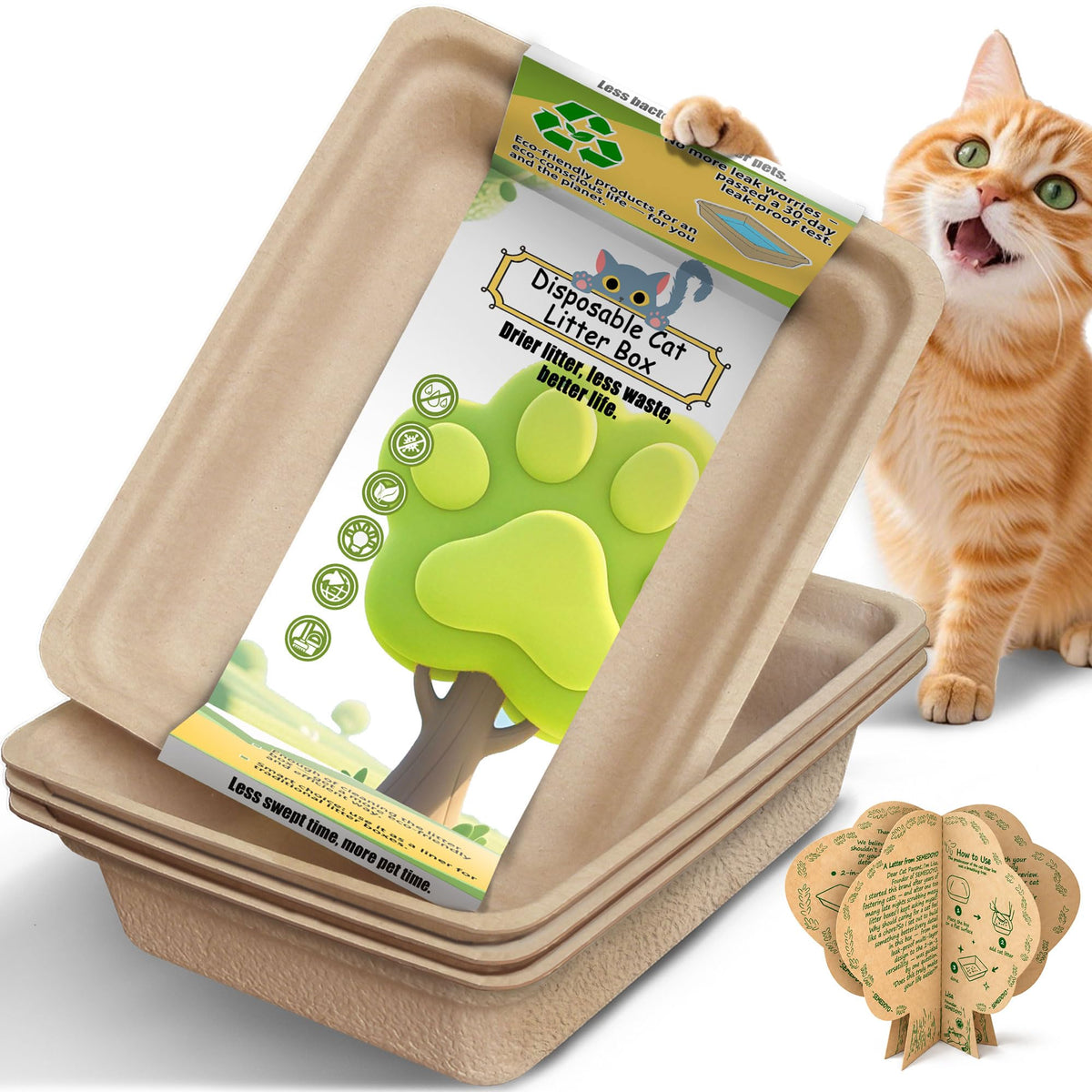 Disposable Litter Box for Cats Large 2/4/6/8-Pack 17.5X 13.5in Leak-Proof J31915