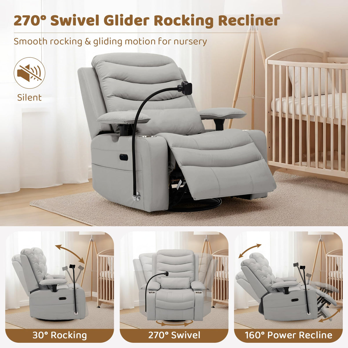 Grey Swivel Rocking Recliner L336
