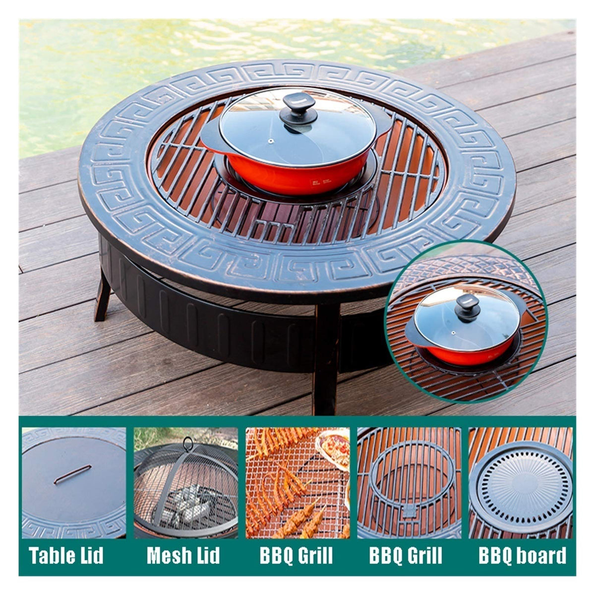 Wood-Burning Fire Pit Bowl with Spark Screen M256328