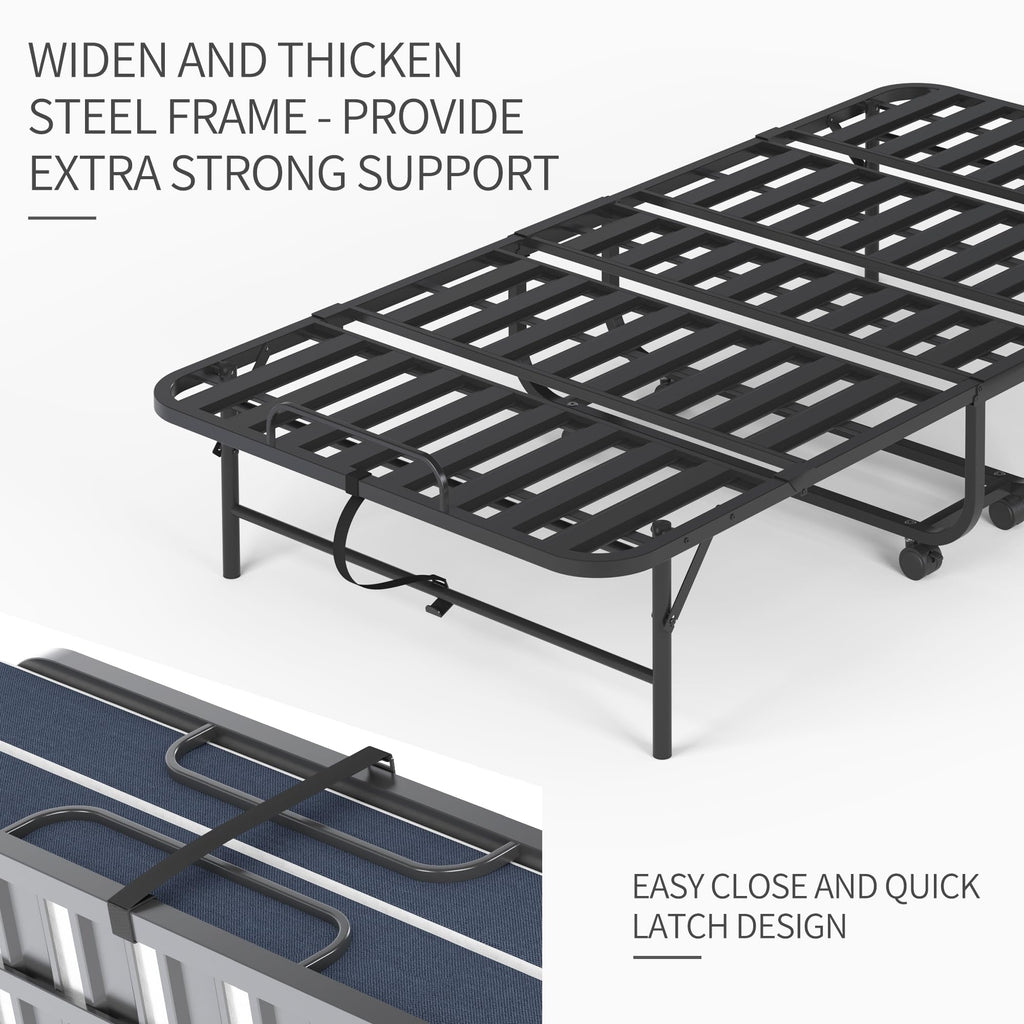 Folding Bed with Mattress, Twin Size Metal Bed Frame with Wheels L452994