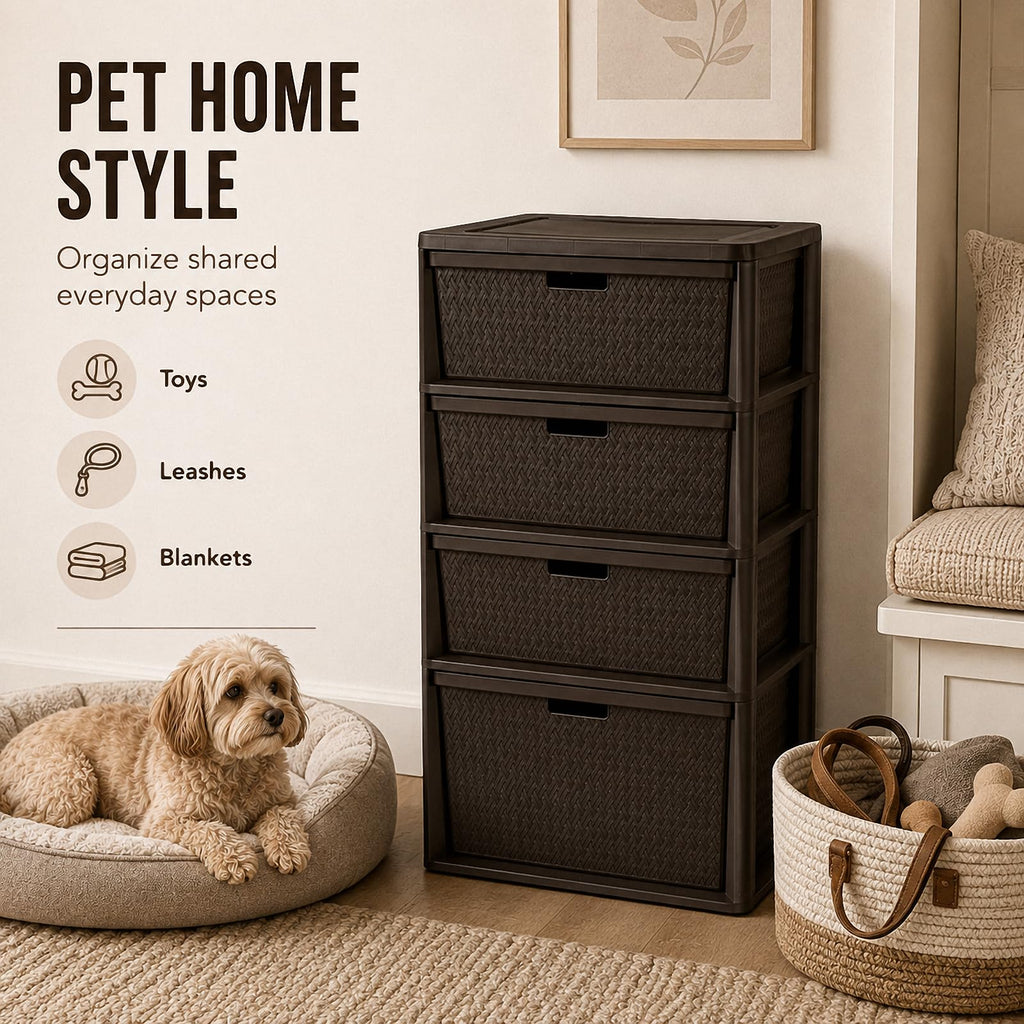Brown 4-Drawer Plastic Storage Tower F323