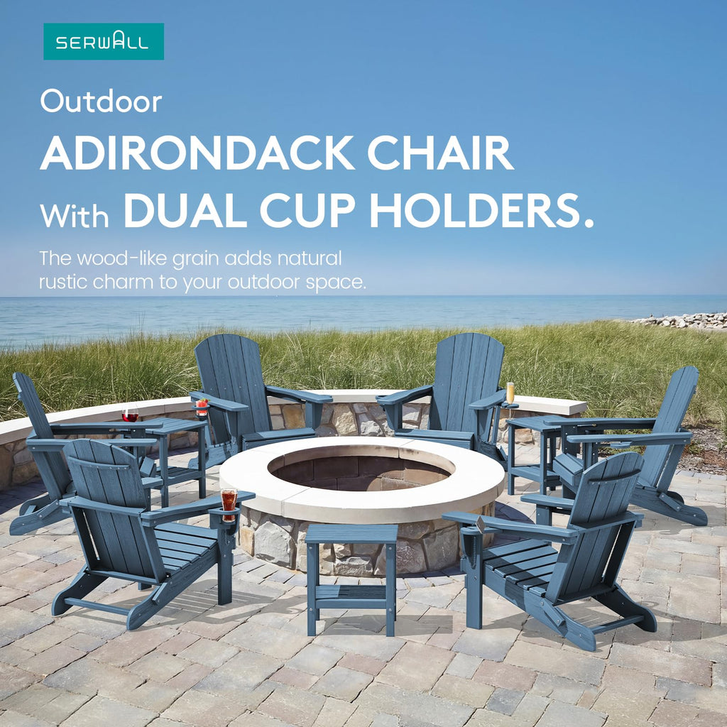 Blue Foldable Adirondack Chair Set of 2 with Cup Holders Q700