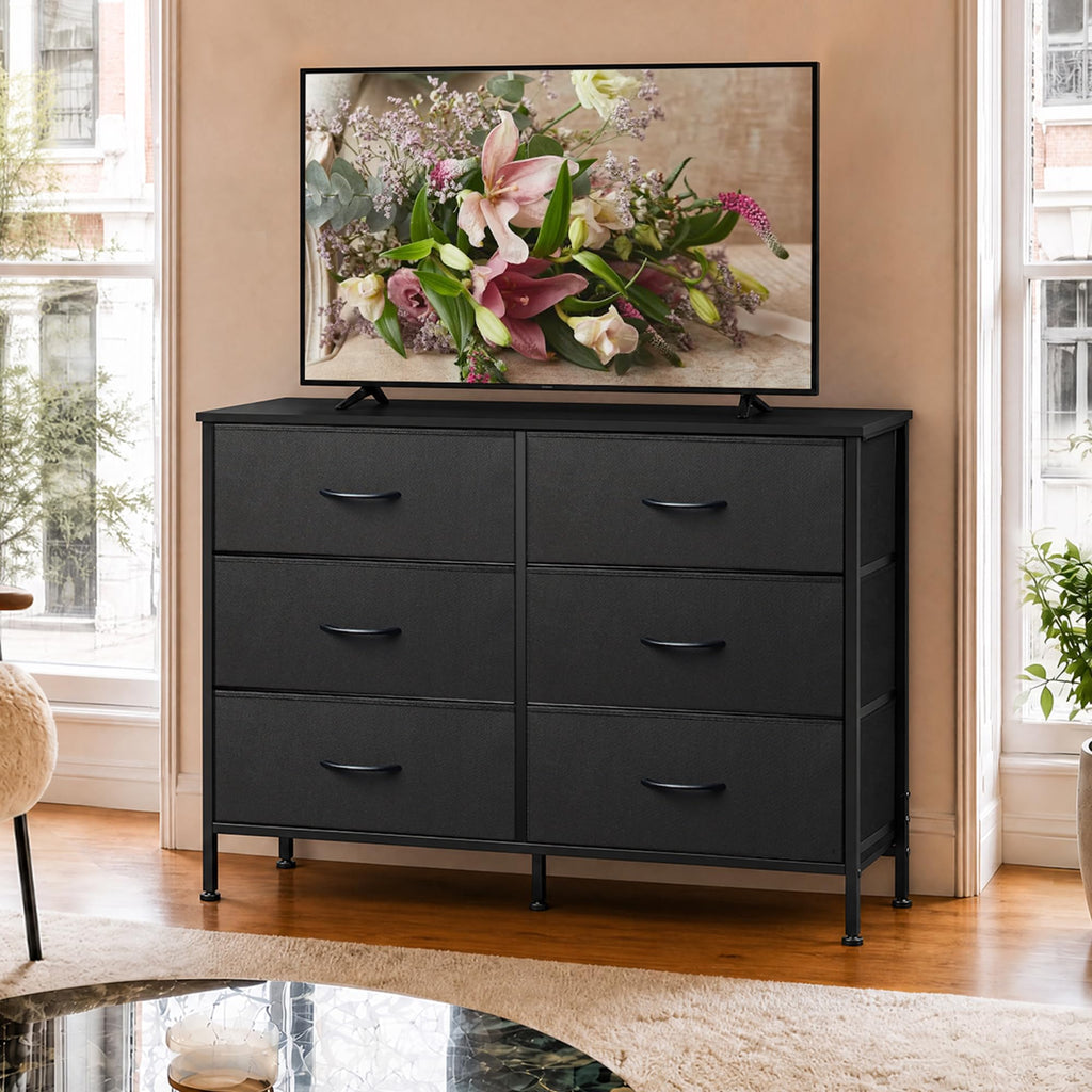 Black 6 Drawer Fabric Dresser D82049