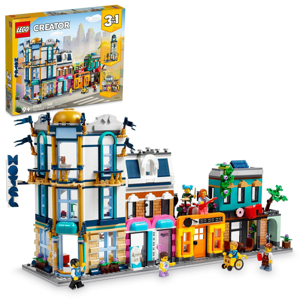 Building Toy Set, 3 in 1 City Art Deco Building, Market Street Hotel, Café Music Store and 6 Minifigures E77243