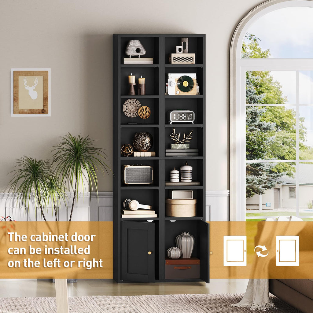 7-Tier Narrow Bookshelf with Door and Storage Cabinet, Black K959182