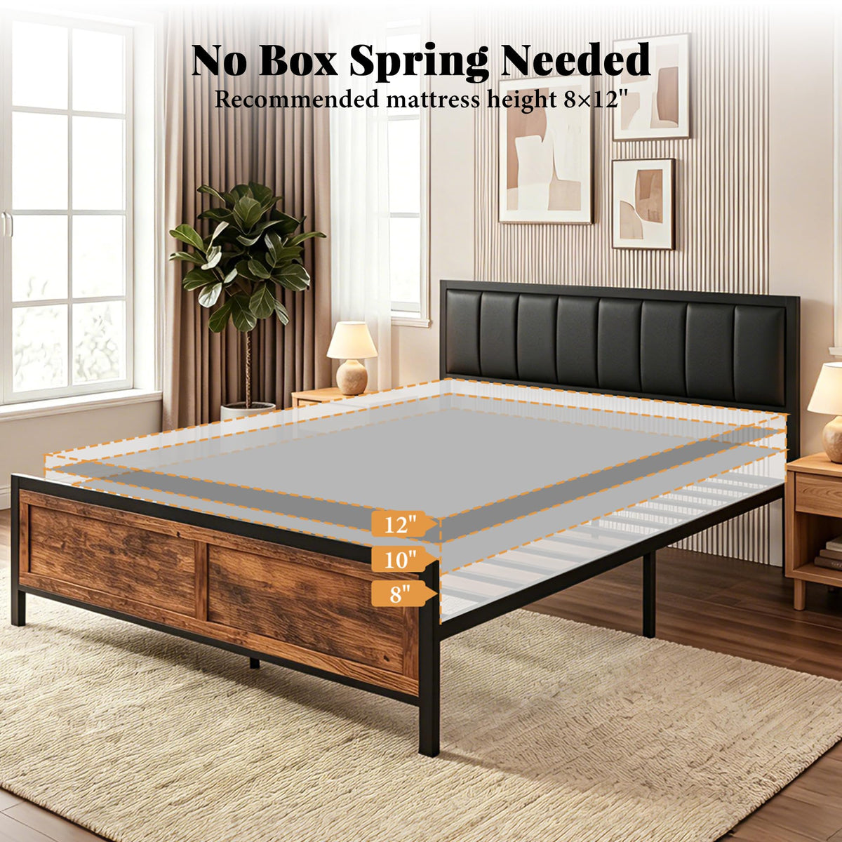 Full Size Metal Bed Frame with Headboard and Footboard E298