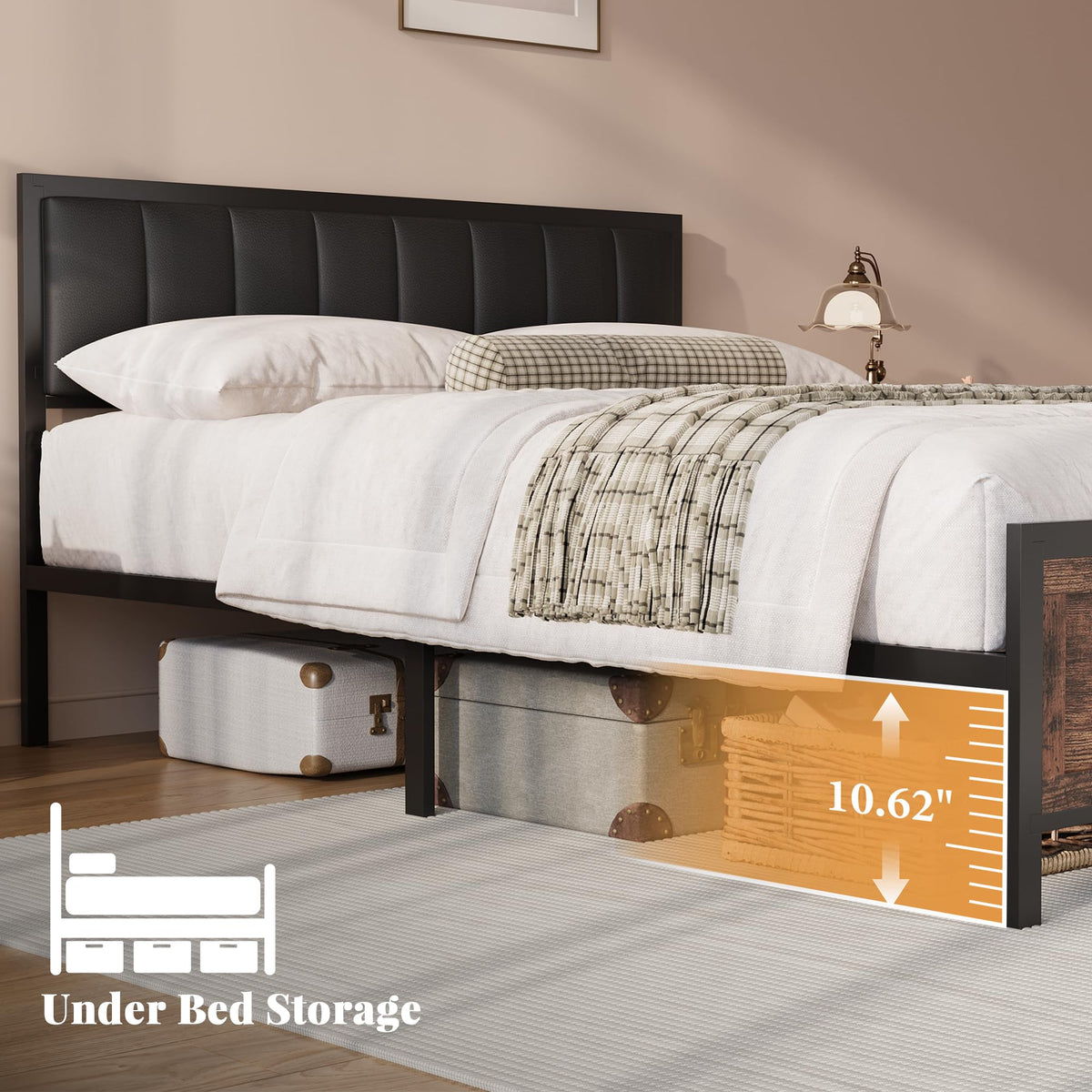 Full Size Metal Bed Frame with Headboard and Footboard E298