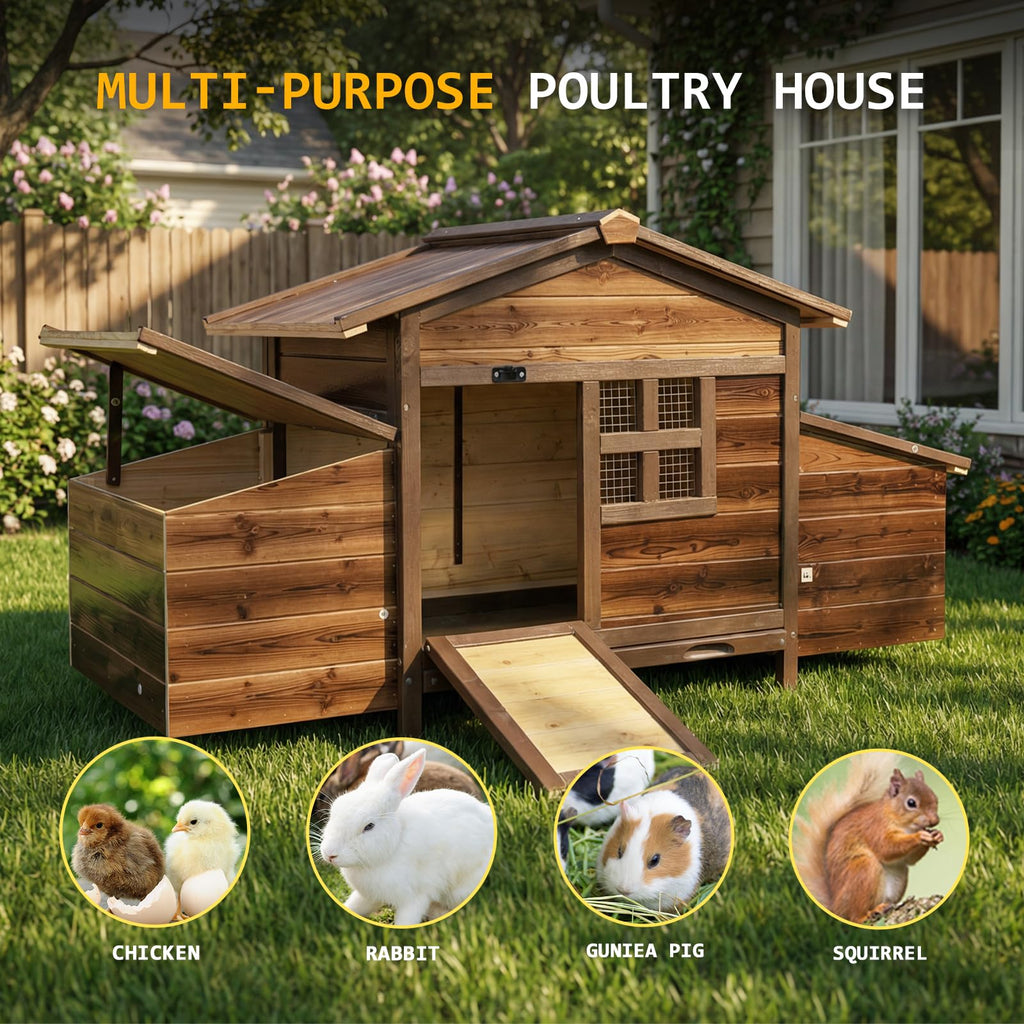 Wooden Chicken Coop Rabbit Hutch with Nesting Boxes L343107