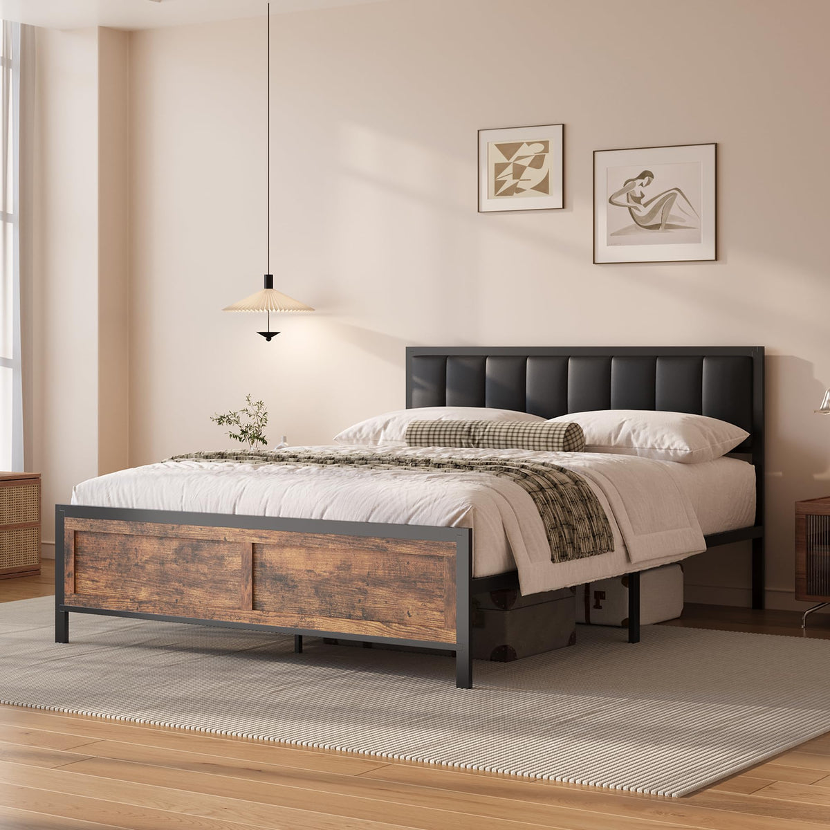 Full Size Metal Bed Frame with Headboard and Footboard E298