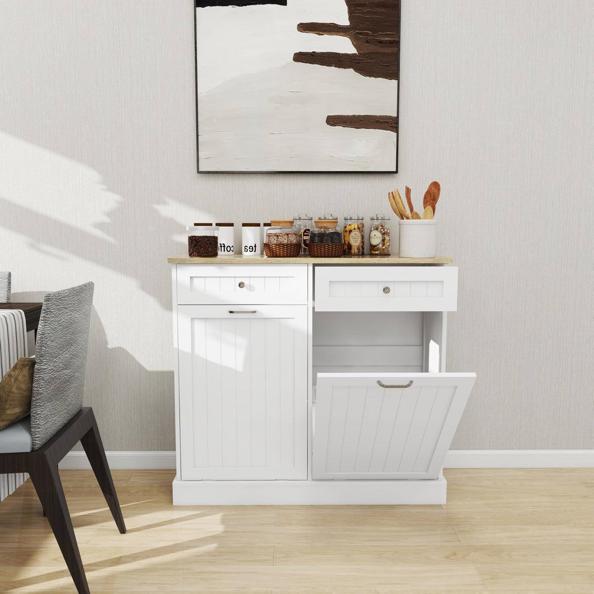 White 2x10 Gallon Solid Wood Trash Cabinet U96719