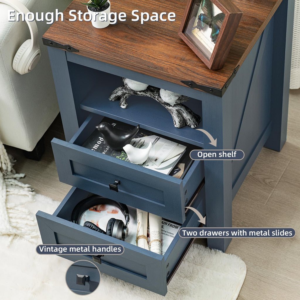 Set of 2 Nightstands with Charging Station and 2 Drawers C424