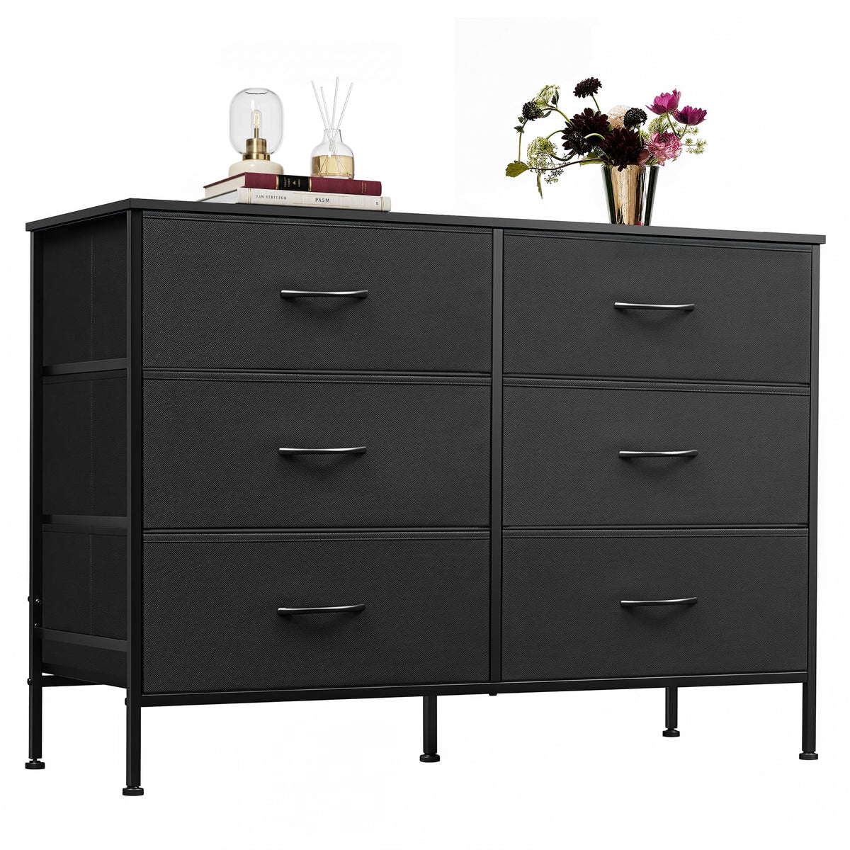 Black 6 Drawer Fabric Dresser D82049