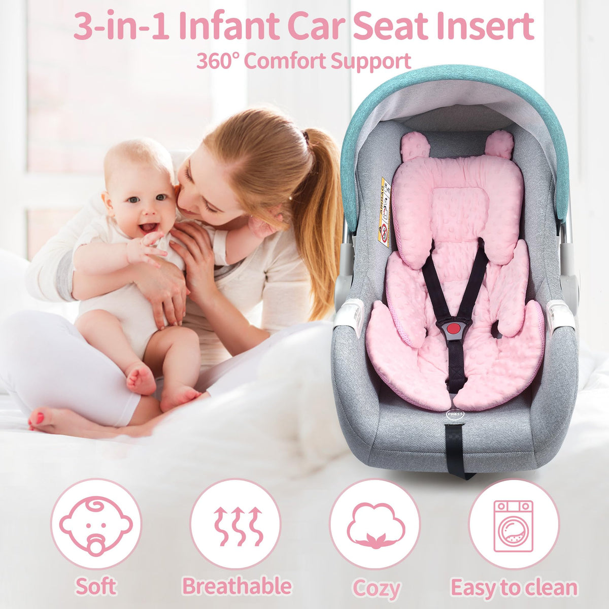 Reversible Carseat Head Body Support Newborn Pink I231547