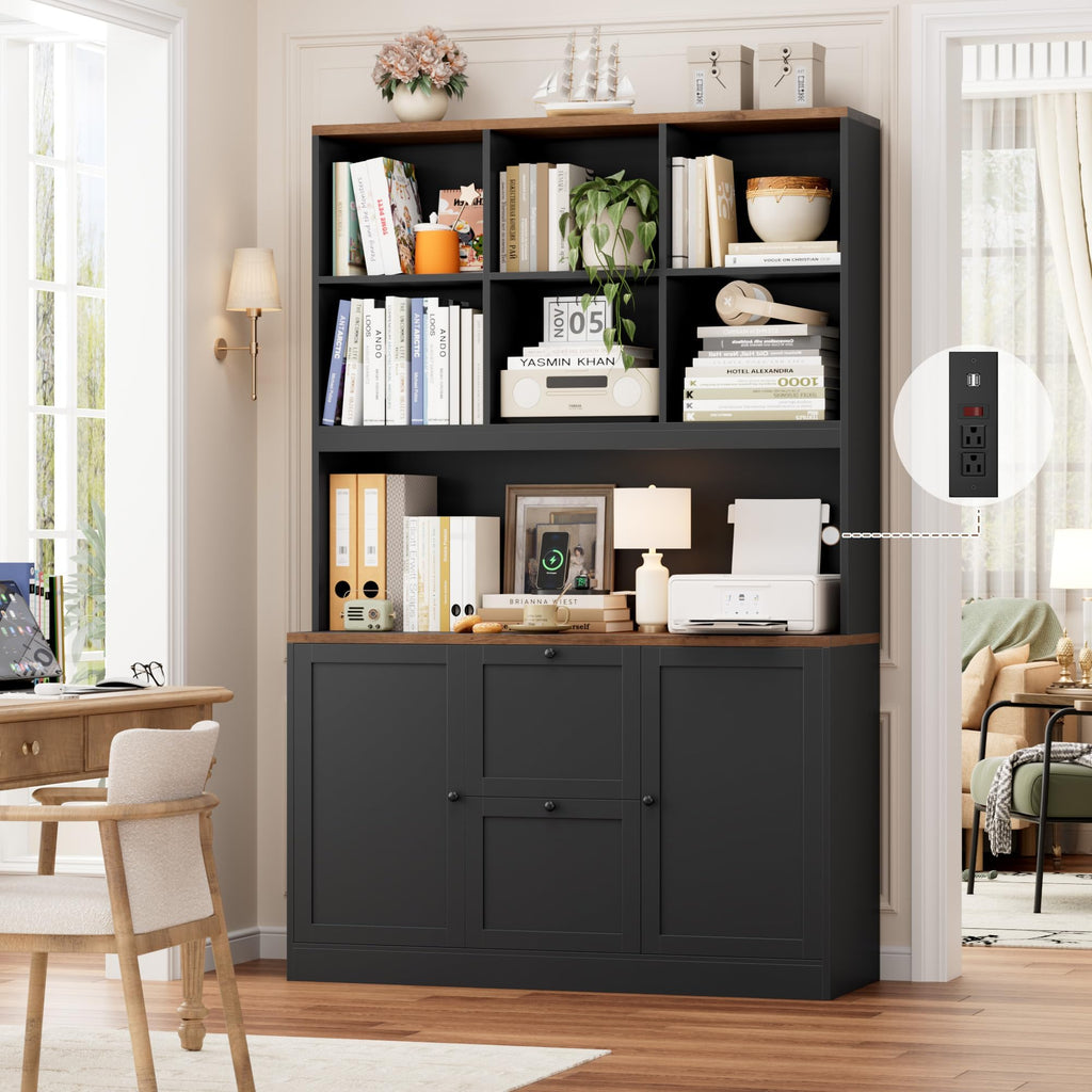 72'' Tall File Bookcase with Power Outlet & 2 Filing Drawers V324