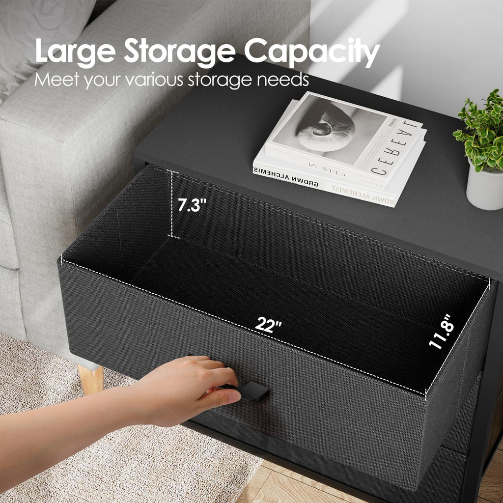 Black 3 Fabric Drawer Nightstand B358961