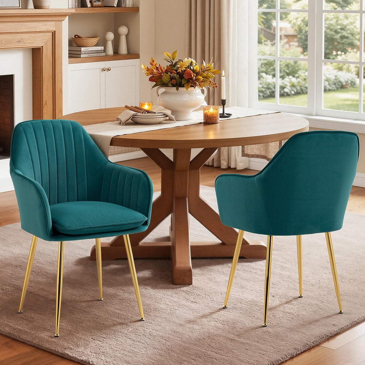 Velvet Accent Arm Chairs Set of 2 with Golden Legs C942254