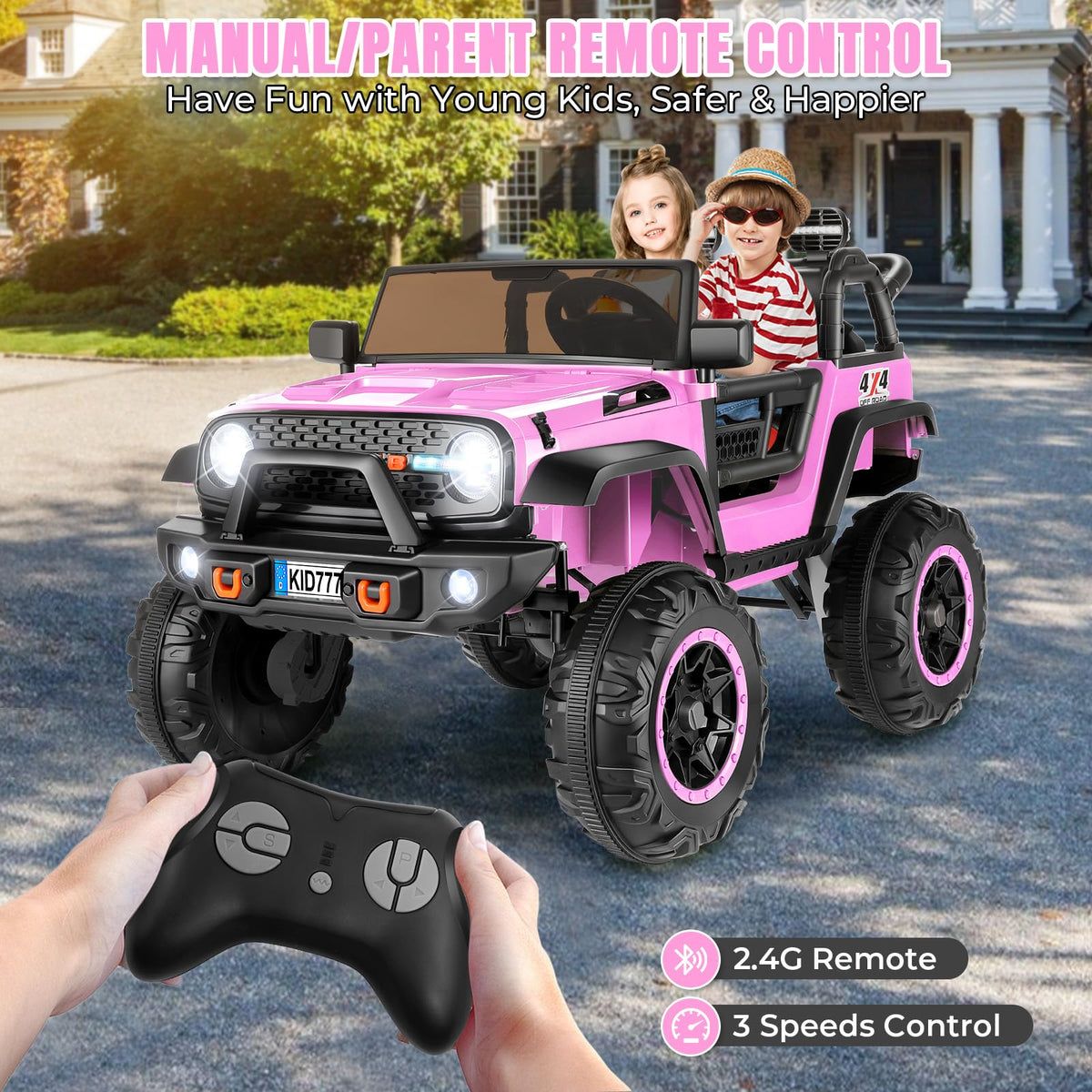 24V Ride On Toy 2 Seater 4WD Pink S32420