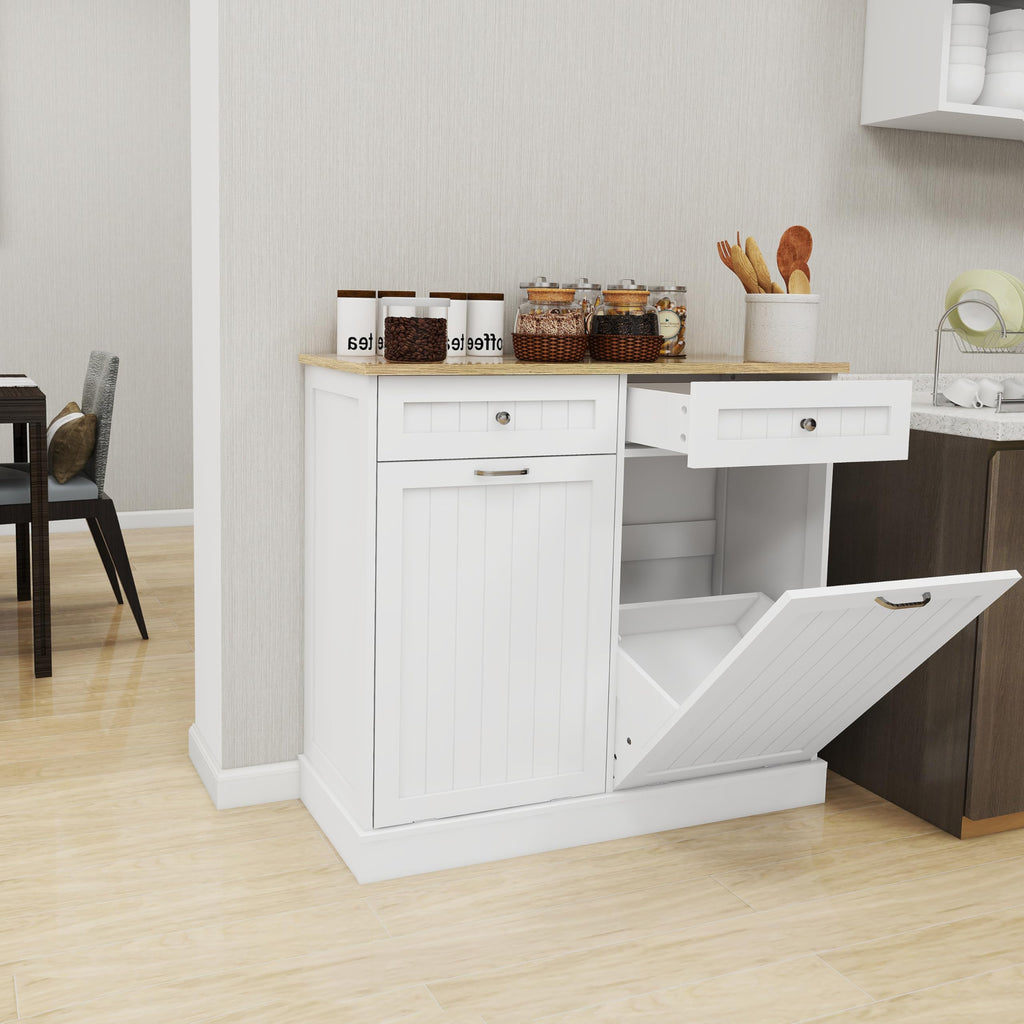 White 2x10 Gallon Solid Wood Trash Cabinet U96719