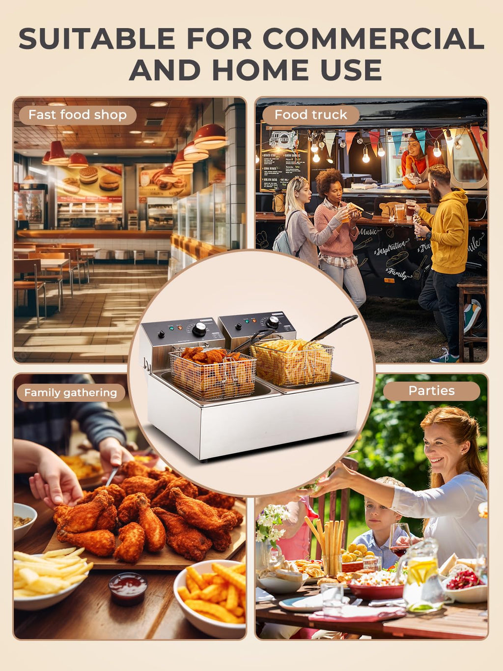 3400W 20.7QT Stainless Steel Electric Deep Fryer with 2 Removable Baskets K9296
