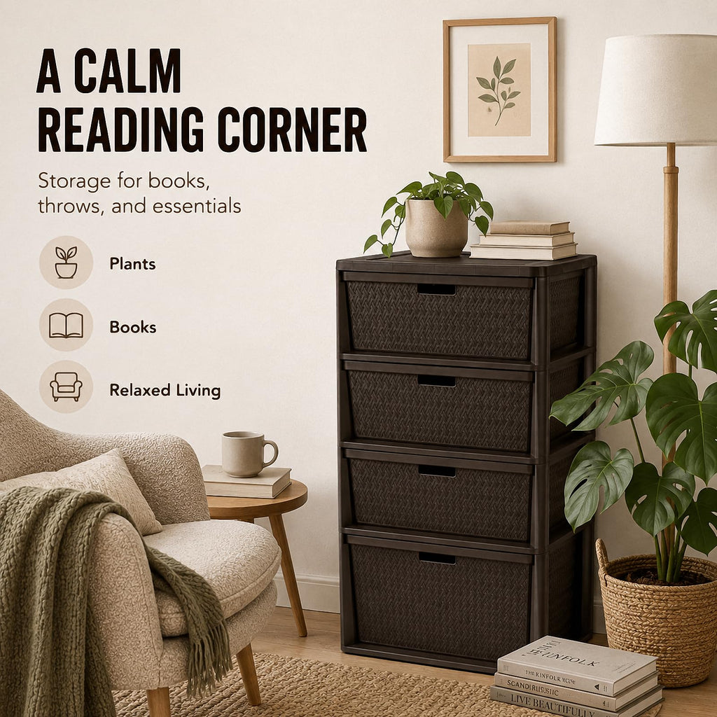 Brown 4-Drawer Plastic Storage Tower F323