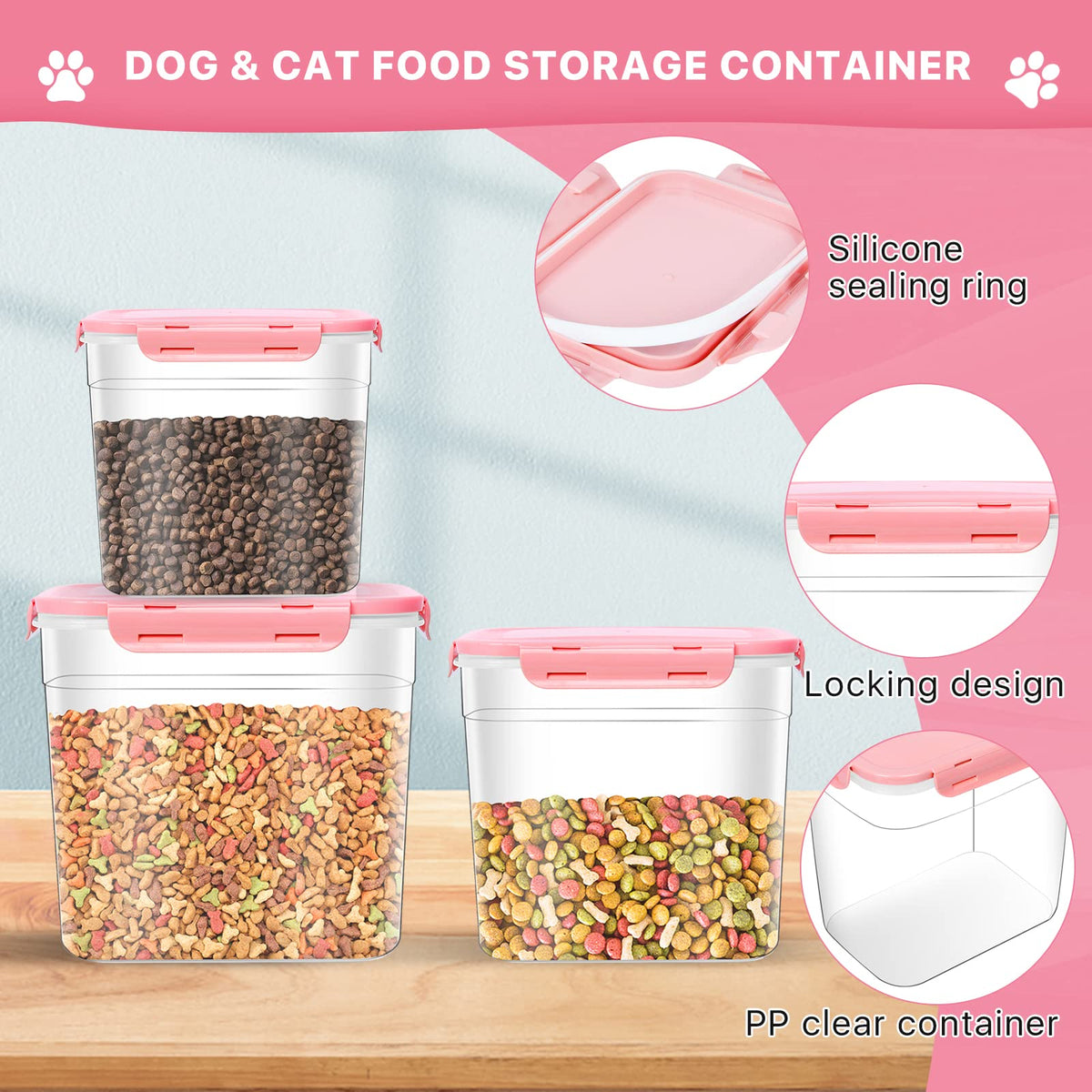 3 Pieces Plastic Pet Food Storage Containers with Spoon S988166