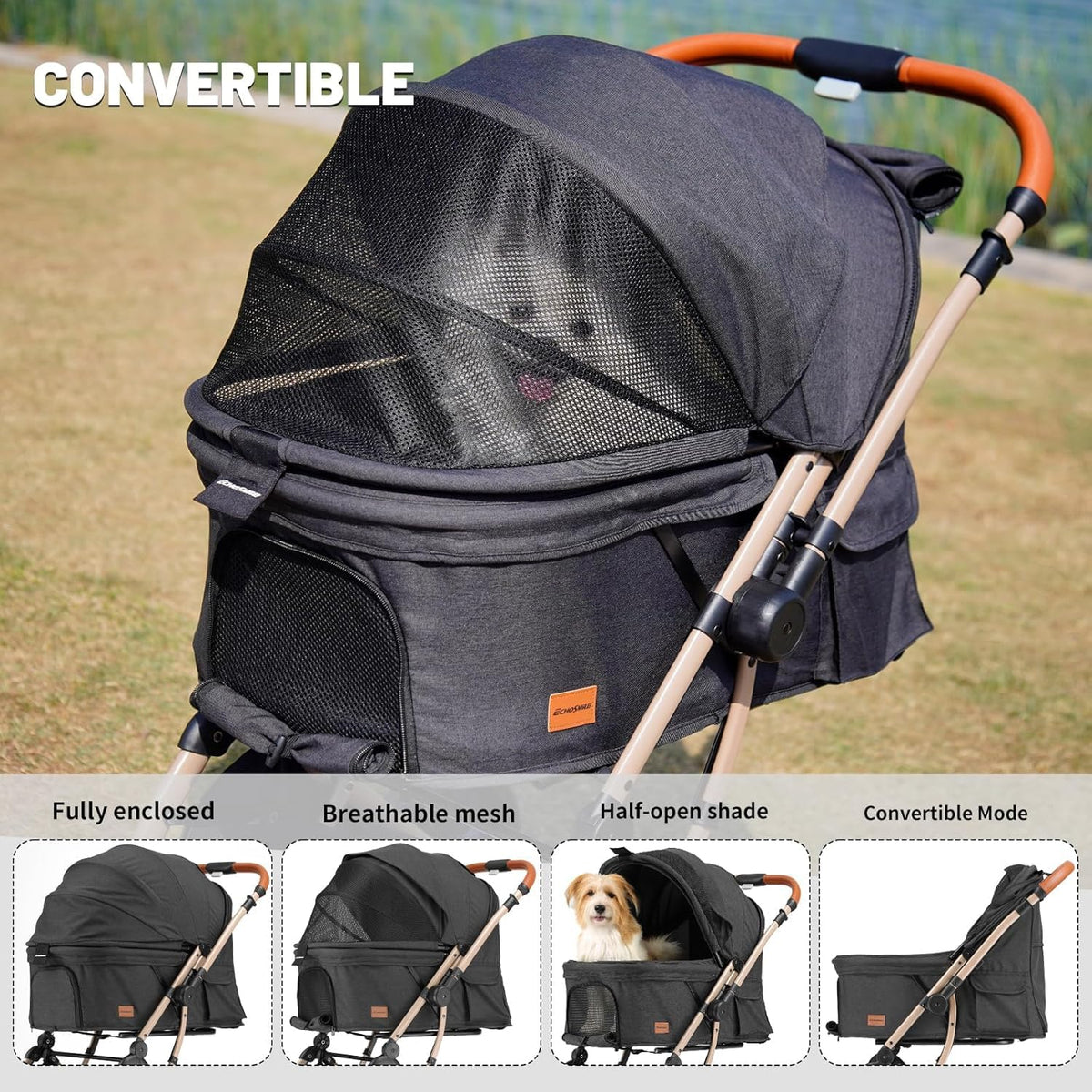 4-Wheel Pet Stroller with Reversible Handle L2696