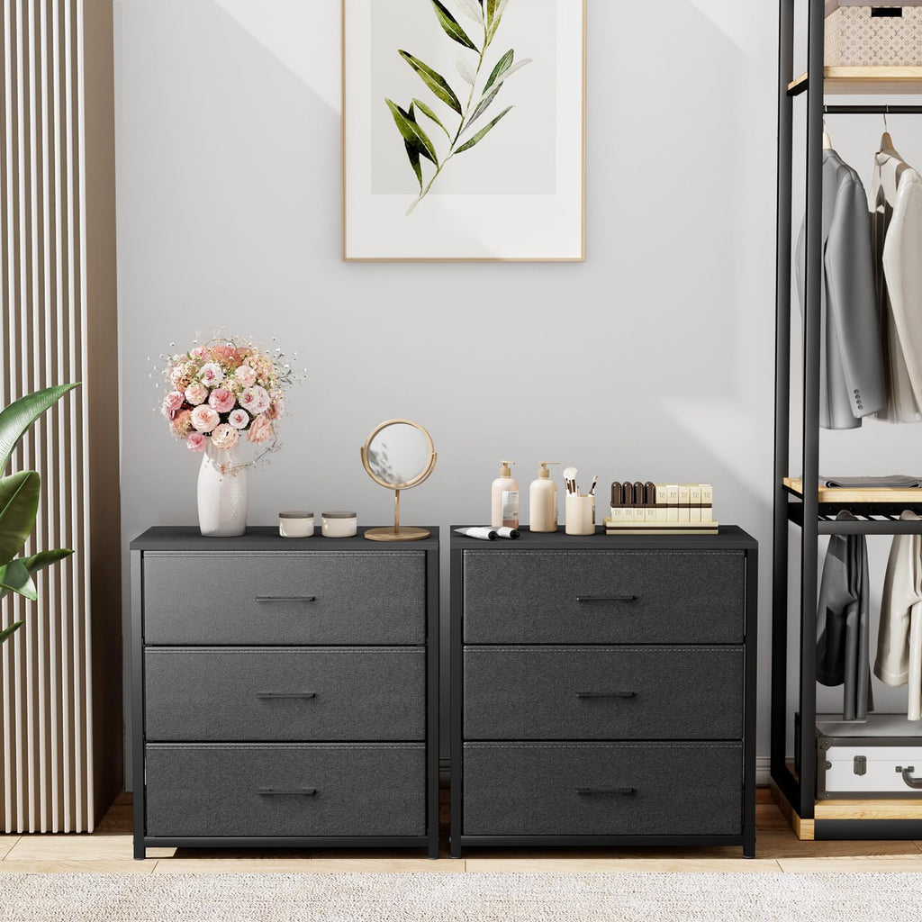 Black 3 Fabric Drawer Nightstand B358961