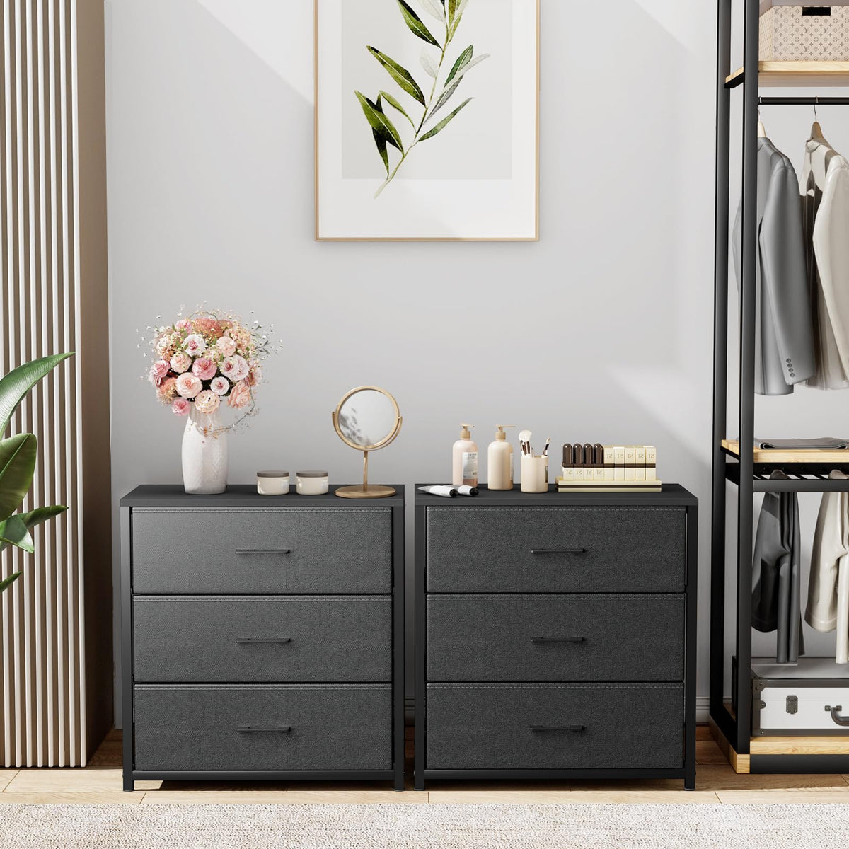 Black 3 Fabric Drawer Nightstand B358961
