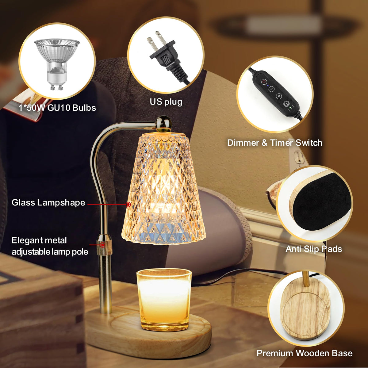 Adjustable Candle Warmer Lamp with Timer H30042