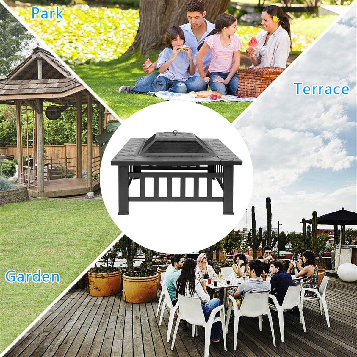 32" Wood Burning Metal Fire Pit with Poker B20885
