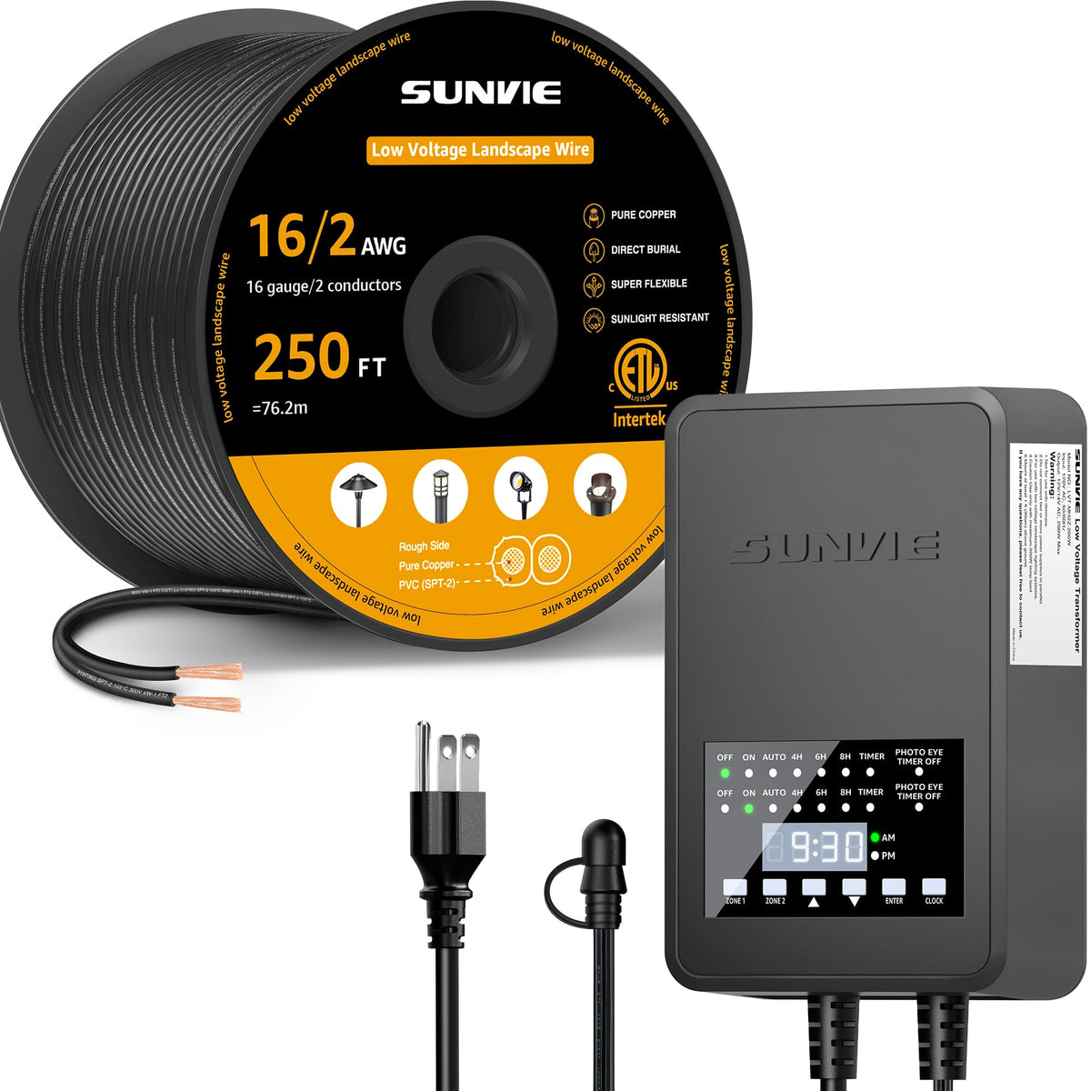 250FT 16/2 Low Voltage Wire and 200W Landscape Transformer E137