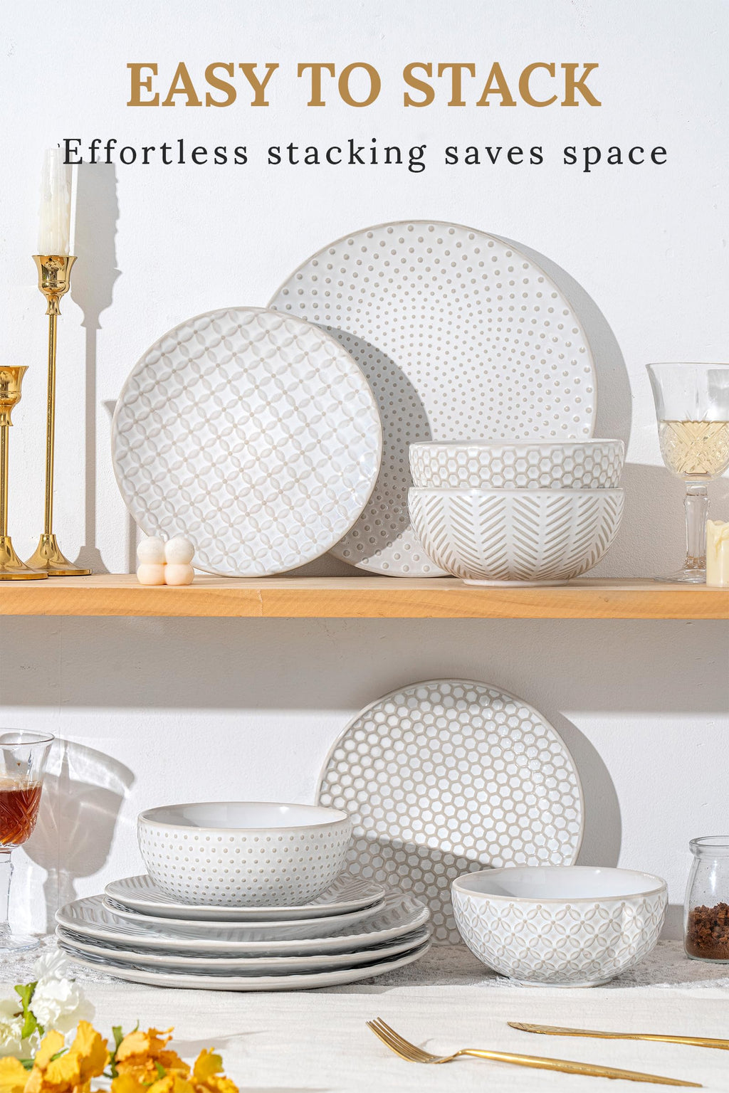 12 Piece Embossed Stoneware Dinnerware Sets for 4 N961082