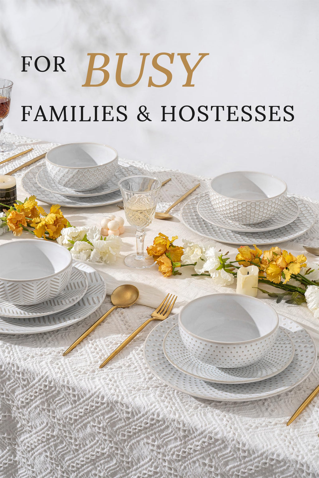 12 Piece Embossed Stoneware Dinnerware Sets for 4 N961082