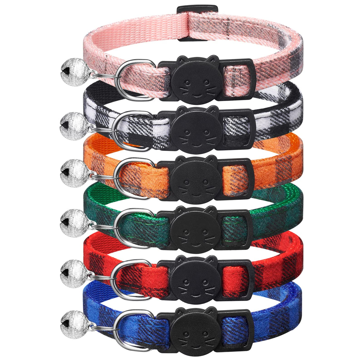 6 Pack Plaid Cat Collars with Bells G91745