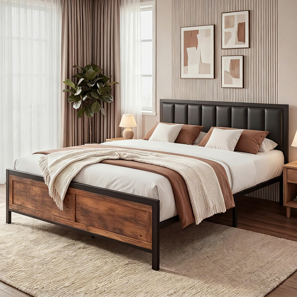 Full Size Metal Bed Frame with Headboard and Footboard E298