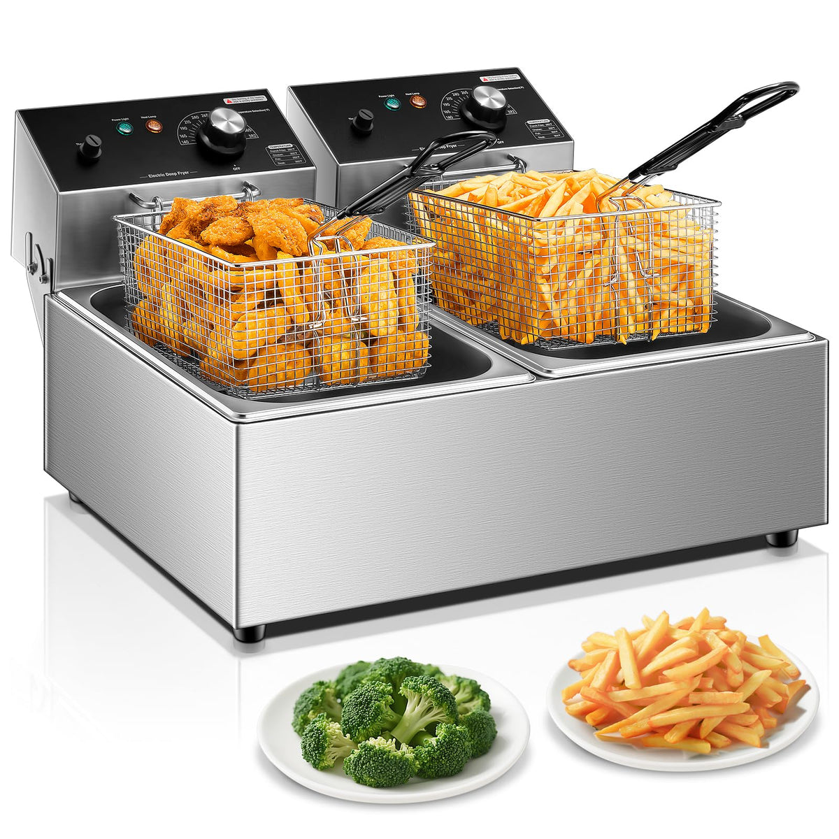 3400W 20.7QT Stainless Steel Electric Deep Fryer with 2 Removable Baskets K9296