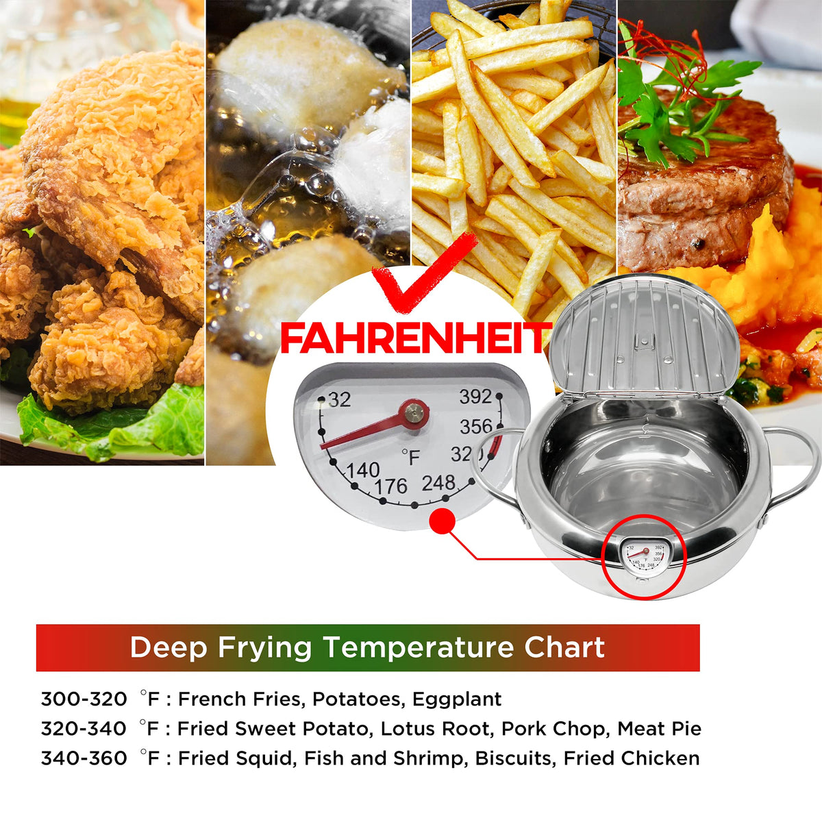 Deep Fryer Pot with Lid, 304 Stainless Steel H811203