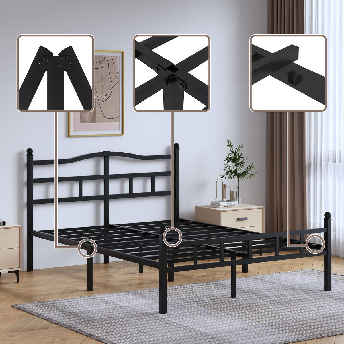 14 Inch Metal Bed Frame Full Size with Headboard Footboard X20035