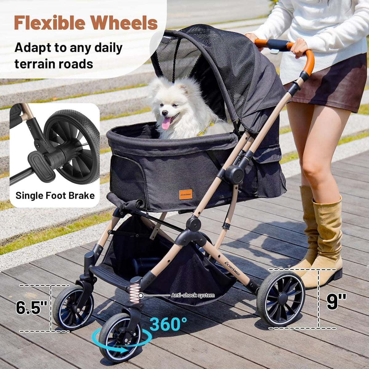 4-Wheel Pet Stroller with Reversible Handle L2696