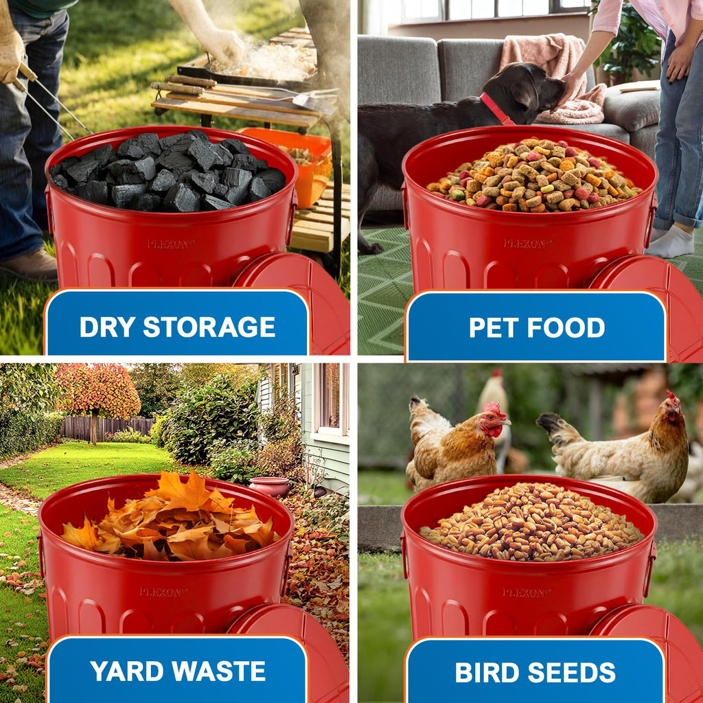 20 Gallon Red Metal Trash Can with Lid N392861
