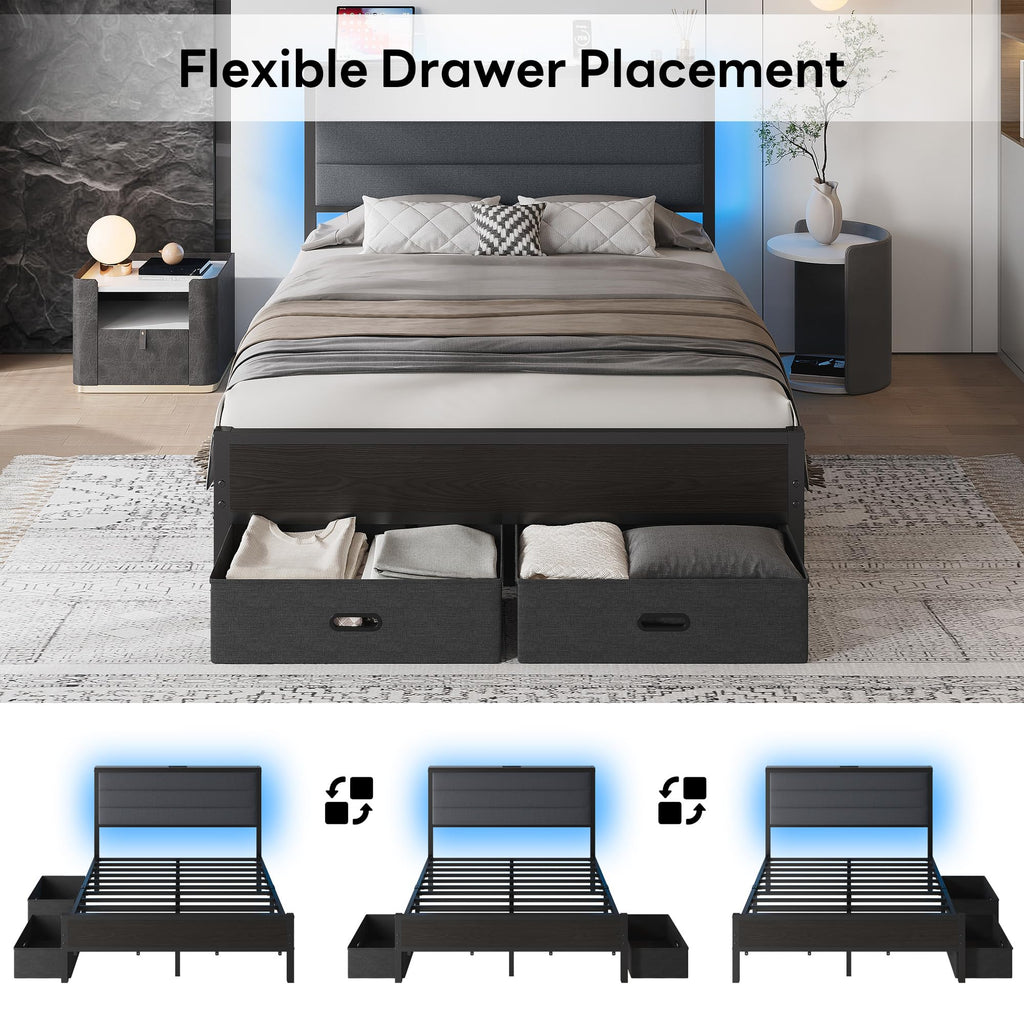 Full Size Bed Frame with 2 Storage Drawers T354146