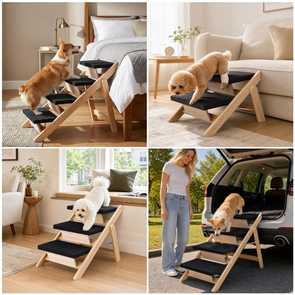 Wooden 2-in-1 Foldable Pet Stairs & Ramp G1303