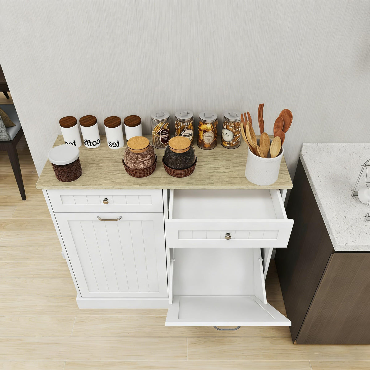 White 2x10 Gallon Solid Wood Trash Cabinet U96719