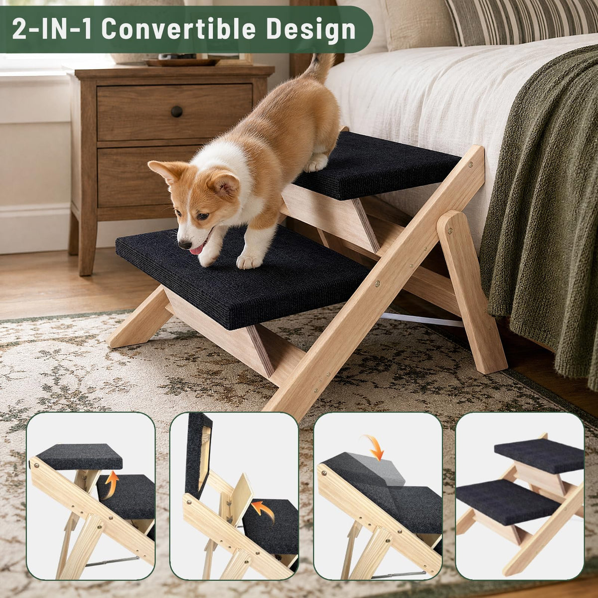 Wooden 2-in-1 Foldable Pet Stairs & Ramp G1303