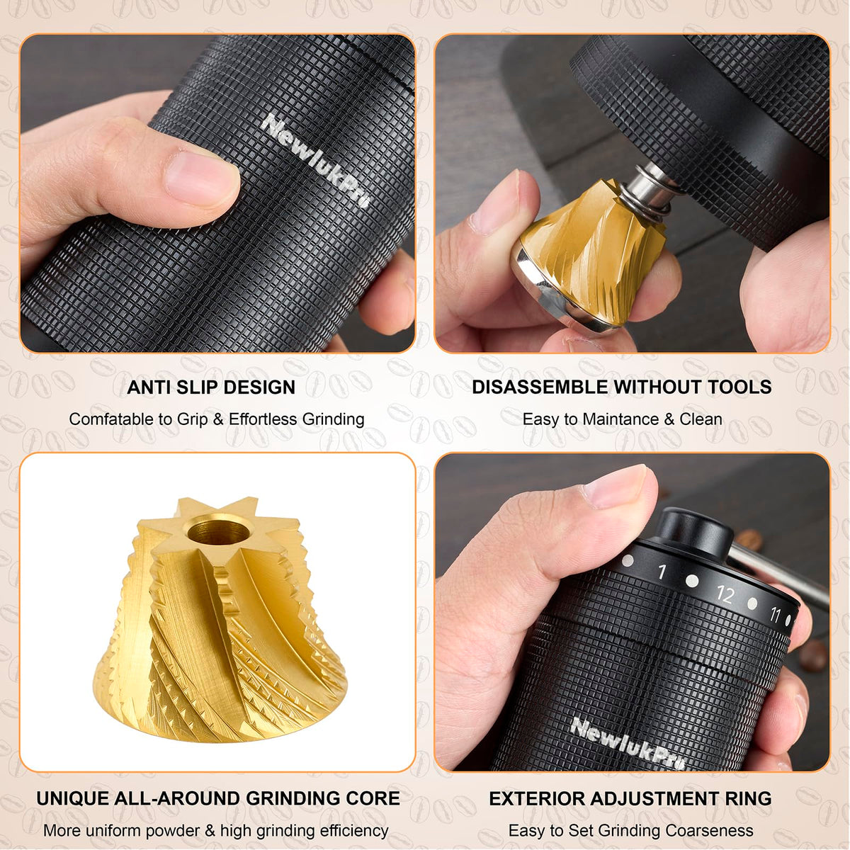 Manual Coffee Grinder, Titanium Conical Burr, 35g Capacity O4956