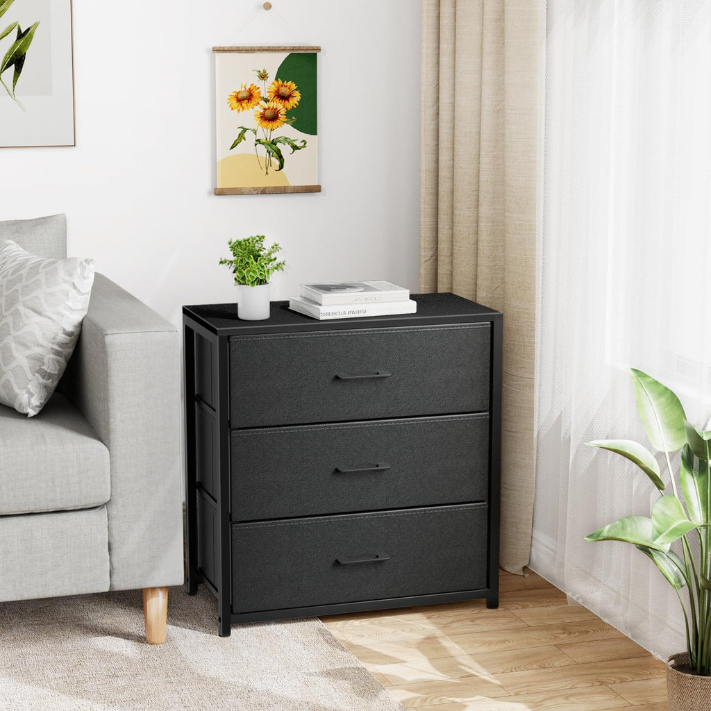 Black 3 Fabric Drawer Nightstand B358961