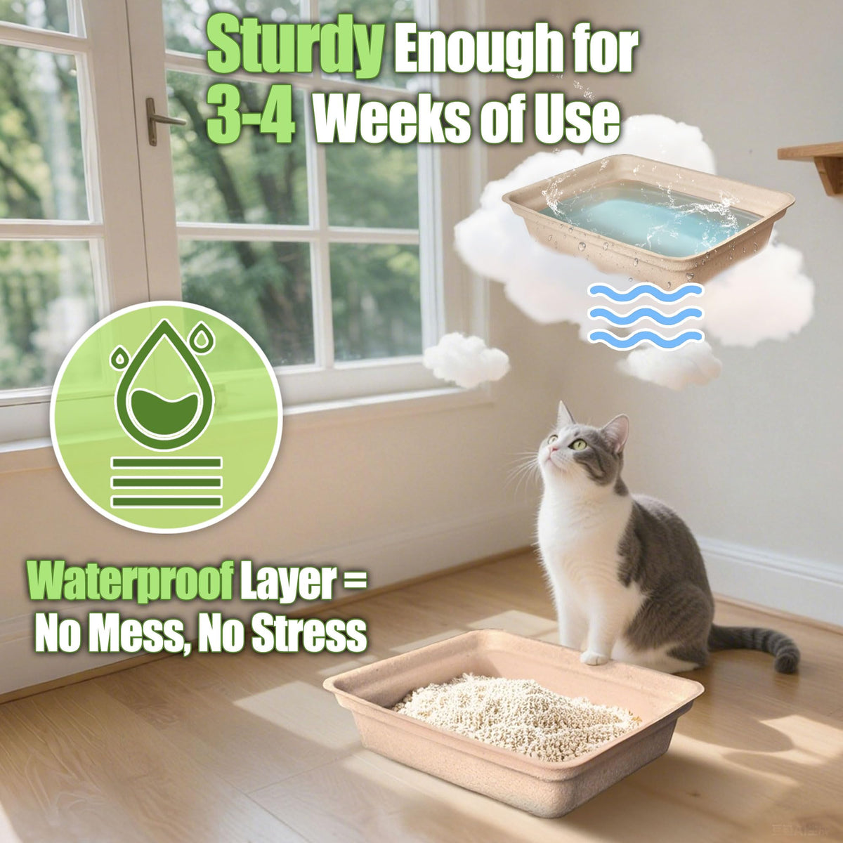 Disposable Litter Box for Cats Large 2/4/6/8-Pack 17.5X 13.5in Leak-Proof J31915
